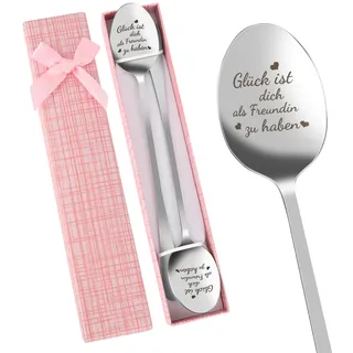 Geschenk für Freundin, 2 Stück Liebeslöffel mit Gravur, Geschenke für Frauen, 19.5cm Kaffeelöffel Edelstahl mit Geschenkbox, Beste Freundin Geschenk Geburtstagsgeschenk Frauen