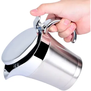 Edelstahl Sauciere Soßenkanne mit deckel Doppelt Isoliert Sossenbehälter zum Servieren von Soße Vanillesoße Sahne Hause oder auf Dinnerpartys (Kleine Größe 450 ml)