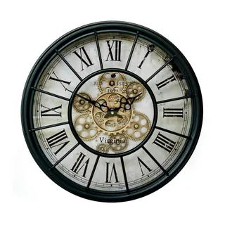 Wall-Art Wanduhr Vintage Zahnräder Ø 46 cm Schwarz-Gold