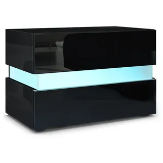 Vladon Nachtschrank Flow 60 x 45 x 39 cm Schwarz glänzend