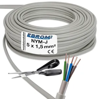 EBROM NYM-J 5x1,5 mm2 Mantelleitung Installationskabel grau - Länge: 15 m