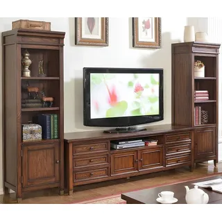 Xlmoebel Wohnzimmer-Set Klassische Wohnwand in Holzoptik mit Vitrine und Sideboard, (3-St., Sideboard / 2x Vitrine), Hergestellt in Europa braun