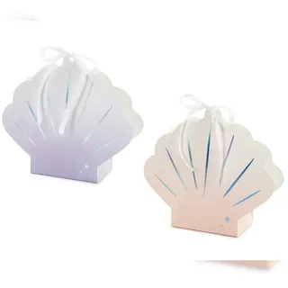 PartyDeco Geschenkbox Muschel 16x17x5cm mit Schleife 4er Set Geschenkschachtel Geschenke Gastgeschenke Mitgebsel Geschenkverpackung Schachtel klein