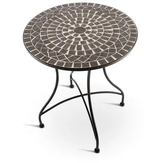 Mosaiktisch 60 cm Ø, mediterraner Garten- & Terrassentisch, 71 cm hoch, Anthrazit-Marmor-Grau, Raburg Mayla