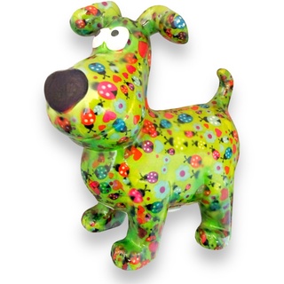 Pomme Pidou Spardose Hund Hugo Marienkäfern Motiv in grün Sparschwein aus Keramik mit Tiermotiv H20,2 x B10,5 x T19 cm farbenfrohe Sparbüchse als Geschenkidee