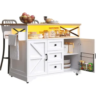 Okwish Kücheninsel, Weiß, Holzwerkstoff, 120x98x43 cm, Küchen, Küchenmöbel, Kücheninseln