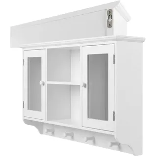 Riyashop Wandschrank Wandgarderobe Wandvitrine Weiss Wandregal Hängeschrank Glastür Wandschrank Regalen, passend für Büros, Esszimmer, Wohnzimmer, Küchen und Badezimmer Landhaus