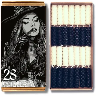 Phoenix Candle Company Mini-Bienenwachs-Zauberkerzen-Set, 28 Stück, handgerollt, Schwarz und Weiß