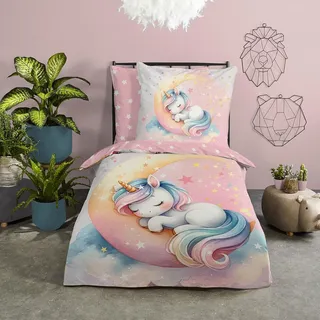Traumschlaf Bettwäsche Einhorn und Mond multi 135x200 cm + 80x80 cm - bunt