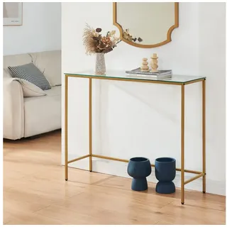 [en.casa] Kronoby Konsolentisch 100x30x80 cm Goldfarben/Klarglas
