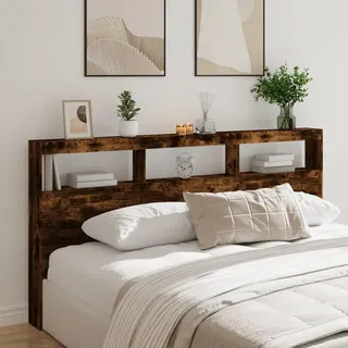 Festnight LED Bett Kopfteil mit Stauraum Regal 200x17x102 cm Bettkopfteil Holz Bettrückwand Headboard for Bed Kopfteil mit Ablagen Kopfteil Kopfenden Bett Rückwand mit Led Beleuchtung