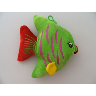 Stofftier Fisch 24 cm, grün rot, Kuscheltier Plüschtier, Fische Zierfische