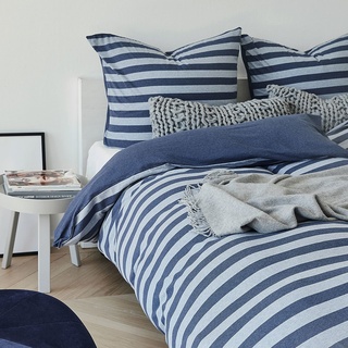 Traumschlaf Jersey Melange Wendebettwäsche Stripe blau 1 Bettbezug 135 x 200 cm + 1 Kissenbezug 80 x 80 cm