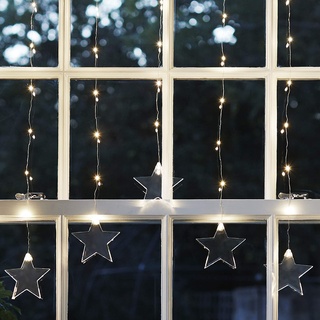 Lights4fun 47er LED Sternen Lichtervorhang Innen perlweiß Timer Weihnachtsdeko Fenster Deko