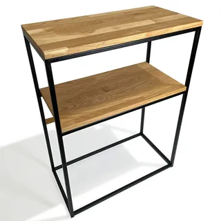 FLEXISTYLE Konsolentisch schwarz Metall Holz Eiche Industrial LOFT Design (60x80x30 Zwei Regale)