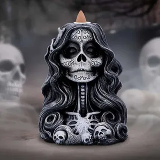 Nemesis Now Calavera's Offering Rückfluss-Räuchergefäß, Gothic-Totenkopf-Rauchbrunnen, handbemalt, mexikanisches Skelett-Dekor