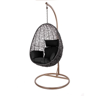 Kideo Swing Chair Indoor & Outdoor, Loungesessel Polyrattan, Hängestuhl, Hängesessel mit Gestell & Kissen (schwarz/schwarz)