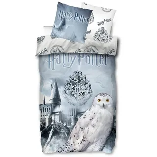 SkyBrands Bettwäsche Harry Potter - Hogwarts Eule Hedwig - Bettwäsche-Set, 135x200 & 80x80, Baumwolle, 100% Baumwolle blau