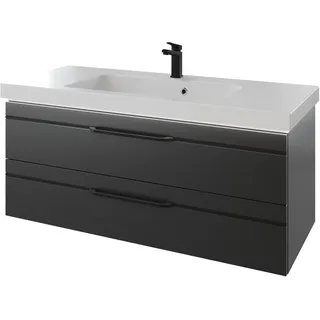 Pelipal Balto Komplett-Set Waschtischunterschrank mit Beleuchtung Mineralmarmorwaschtisch 1230 x 508 mm - Anthrazit Seidenglanz mit schwarzer Einlage - SET-098-068