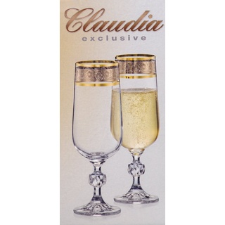Bohemia Exclusive Crystal 6 Champagnergläser mit Silbergravur mit Goldrand 200 ml