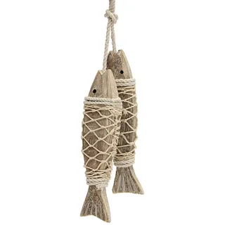 2 Hänger Fisch mit Schnur, Fische Anhänger Deko, Fisch Dekoration Ornament, Handgemachter hölzerner Fisch, Hängend Handgeschnitzt Wandkunst, Maritim Meer Dekoration