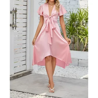 AFAZ New Trading UG A-Linien-Kleid Damen-Sommerkleid mit quadratischem Ausschnitt und Puffärmeln Schulterfreies, süßes Babydoll in A-Linie mit Bluse L
