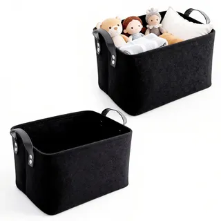 FuYelng 2 Stück Schwarz Filzkorb mit Griff, 34 X 24 X 20 cm Filz Korb Mode Korb Filz Filzkorb Aufbewahrung Aufbewahrungskorb Filzbox Aufbewahrung, für Kleidung Toilettenartikel Babyartikel Bücher