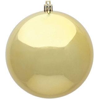 Vickerman 15,2 cm glänzende bruchsichere Weihnachtskugel-Ornamente, UV-beständig, mit gebohrter Kappe, 4 Stück pro Beutel, glänzendes Gold – einfach aufzuhängen – zuverlässig