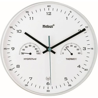Mebus Funk-Wanduhr mit Thermometer/ Hygrometer, weiß
