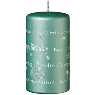 Kopschitz Kerzen Adventskerze Spruchkerze "Happy Birthday" Candy Green Matt 130 x Ø 70 mm, 1 Stück grün