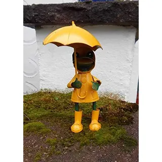 Deko-Impression Frosch im Regendress mit Schirm Gartendekoration Eisen gelb 18,5 cm
