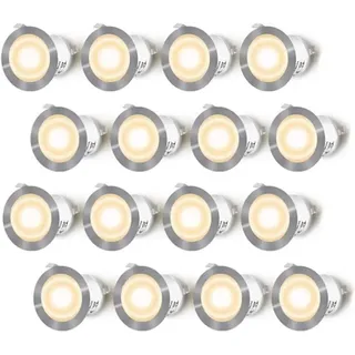 Set Aus 16 Led-einbauleuchten Für Holzterrassen – Ip67 Wasserdicht, Bodenstrahler Für Den Außenbereich, 0,6 W Dc 12 V, Warmweißes Licht – Mini-beleuchtungsset Für Wege, Treppenstufen Und Decken