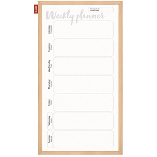Memobe - Organisationstafel - Wochenplaner - Whiteboard - Beschreibbar & Magnetisch - Wandkalender - Zum Aufhängen - Familienplaner - Weiß - mit Rahmen aus Holz - 30x60 cm