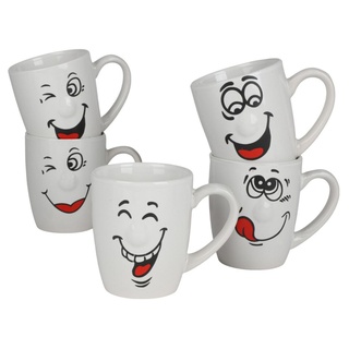 EDCO Tasse Kaffeebecher mit Smiley-Gesicht 300ml Kaffeetasse Kaffeepott Teetasse, Keramik