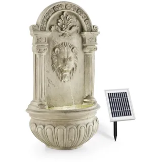 blumfeldt Löwenstein Gartenbrunnen mit LED-Beleuchtung - Löwenkopf Edition, Wandbrunnen antik, Zierbrunnen, Outdoor, Solarpanel, Akku: 2000 mAh, Dämmerungssensor, Naturstein-Optik, grau