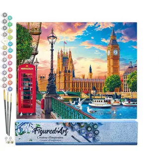 Figured'Art Malen Nach Zahlen Erwachsene Frühling in London - Paint by Numbers Basteln DIY Bastelset 40x50cm ohne Holzrahmen