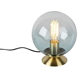 Qazqa Art Deco Tischleuchte mit Glas, Tischlampe - Pallon - Türkis, max. 25W, Geeignet für LED, 23cm, Ideal als Schlafzimmerlampe und Wohnzimmerlampe