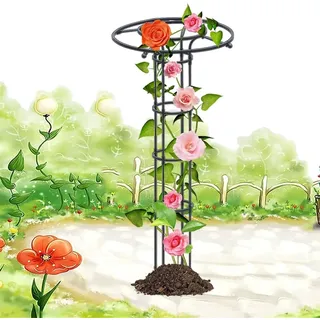 LKUOU Rankhilfe Obelisk,Gurken Rankhilfe,Rosenbogen,Ranksäule für Kletterpflanzen, Metall, freistehend, Rosenturm (Color : Black, Size : 150cm/59.0in)