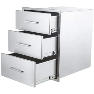 GarveeHome Gastro Küchenschrank Edelstahl mit Schubladen, Schubladenschrank 46 x 45 x 61cm mit 3 Schubladen, Grillinsel-Schubladen für Außenküchen mit Arbeitsfläche