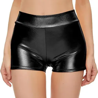 Leder Shorts Damen Eng Ledershorts Pu Hotpants Leder Sexy Kurze Hose Hot Pants Party Glänzende Shorts Metallic Hotpants Sexy Kostüme Frauen