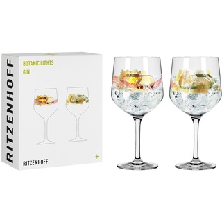 Ritzenhoff 3791001 Gin-Glas 700 ml – 2er-Set – Serie Botanic Lights Nr.1 – 2 Stück mit Sommerfarben – Made in Germany, Grün, Orange, Gelb, Rot