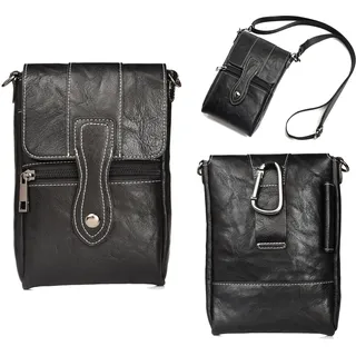 Herren Schultertaschen Leder, Gürteltasche Kleine Handytasche Männer, 7.2" Weiche Leder Umhängetasche Hüfttasche Handy Tasche Messenger Bag Crossbody Herrentaschen Brieftasche mit Gürtelschlaufe
