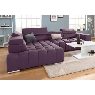 exxpo - sofa fashion Ecksofa EXXPO - SOFA FASHION "Elias, aktuelle Kreuzsteppung im Sitz, bequem, Breite 307cm, L-Form", lila (hortensia), B:307cm H:94cm T:201cm, Struktur ( 100% Polyester), Sofas, Ecksofa, mit Kopf- bzw. Rückenverstellung, wahlweise mit Bettfunktion