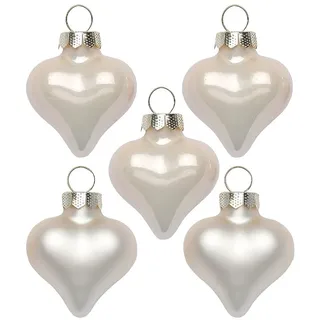 Inge Glas Magic Mini-Weihnachtskugeln Herz | 8 Herzen 4cm aus Glas | in Karton-Box (Champagne | Champagner beige)