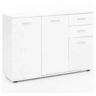 Wohnling Sideboard WL5.289 (mit Türen & Schubladen 107x79x35 cm Schrank Weiß), Kommode Modern, Anrichte Mehrzweckschrank Klein weiß