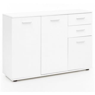 Wohnling Sideboard WL5.289 (mit Türen & Schubladen 107x79x35 cm Schrank Weiß), Kommode Modern, Anrichte Mehrzweckschrank Klein weiß