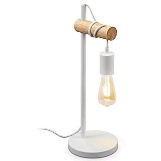 Goeco Nachttischlampe Vintage, Industrial Design E27 Tischlampe aus Holz und Metall, Rustikal Beleuchtung Lampe für Schlafzimmer, Arbeitszimmer, Schlafsaal, Weiß