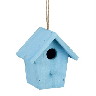 Relaxdays Deko Vogelhaus bunt, aus Holz, Kleines Vogelhäuschen, Frühlingsdeko zum Aufhängen, HBT: ca. 16 x 15 x 11 cm, blau