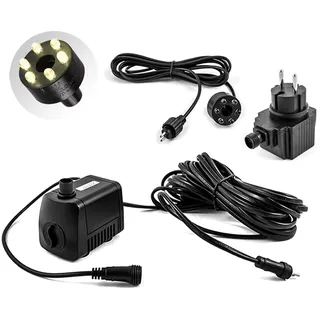 CLGarden Wasserpumpe mit LED Licht warmweiß Springbrunnen Pumpe SP1 klein für Gartenbrunnen Miniteich, 12V