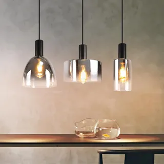 CBJKTX Hängelampe Esszimmerlampe 3 Flammig Hängeleuchte- E27 Vintage Esstisch Pendelleuchte Höhenverstellbar Glas Schwarz Pendellampe Hängend für Schlafzimmer küche (ohne Leuchtmittel)